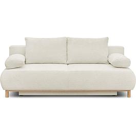 Banquette convertible 3 places - tissu bouclette beige - coffre de rangement