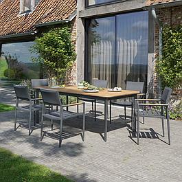 Salon repas de jardin - aluminium bois - 6 personnes