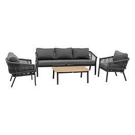 Salon de jardin anthracite - 5 places - aluminium et acacia - HESPERIDE